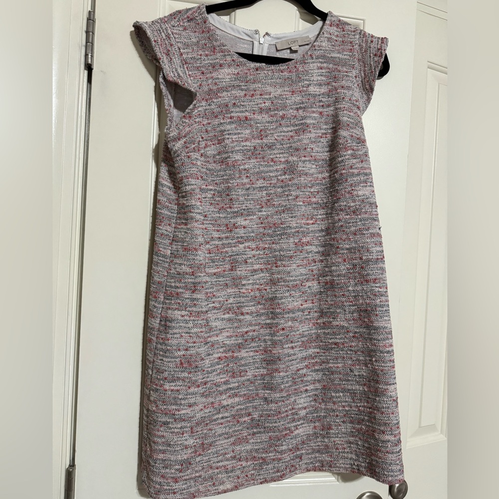 LOFT Pink and Gray Textured Mini Dress